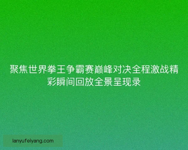 聚焦世界拳王争霸赛巅峰对决全程激战精彩瞬间回放全景呈现录